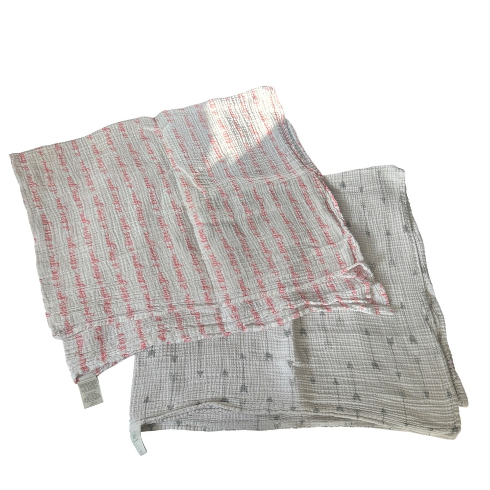 Cloud Island Muslin Swaddle Blanket 2pk Cotton Gauze I Love You Arrows Pink Gray